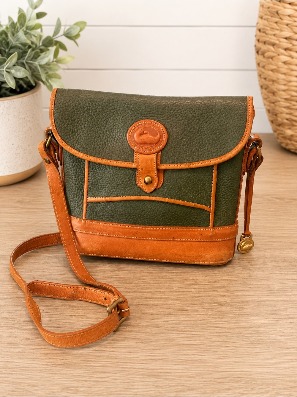 Dooney & Bourke All-Weather Leather Crossbody Bag – Dark Green & British Tan